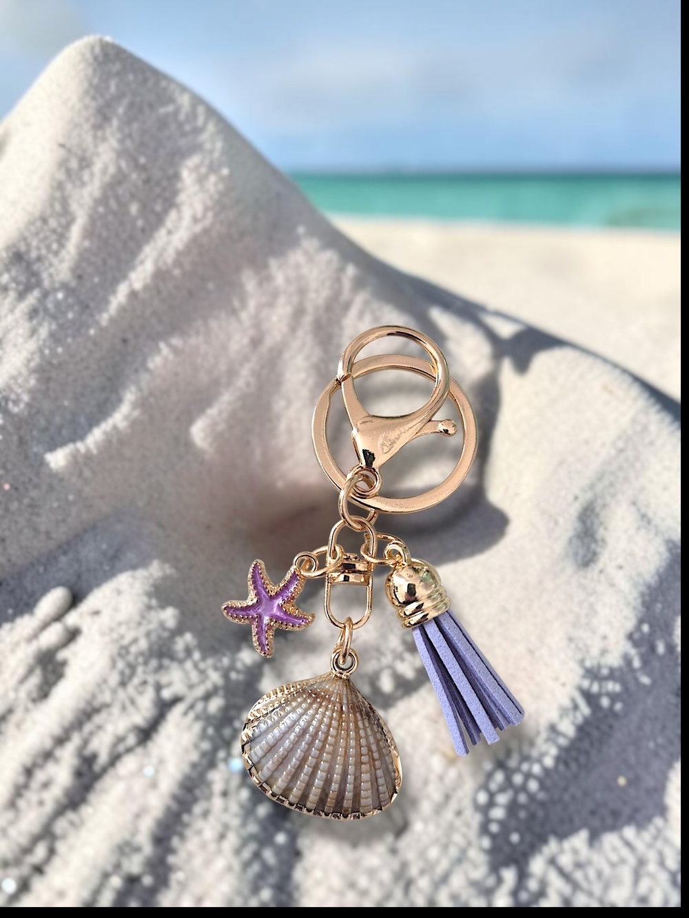 Coastal Bag Charm / Keychain with Purple Starfish & Tassel